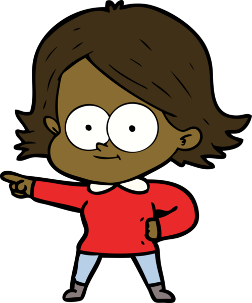 Bir insan tarafından çizilmiş mutlu çizgi film kızı.