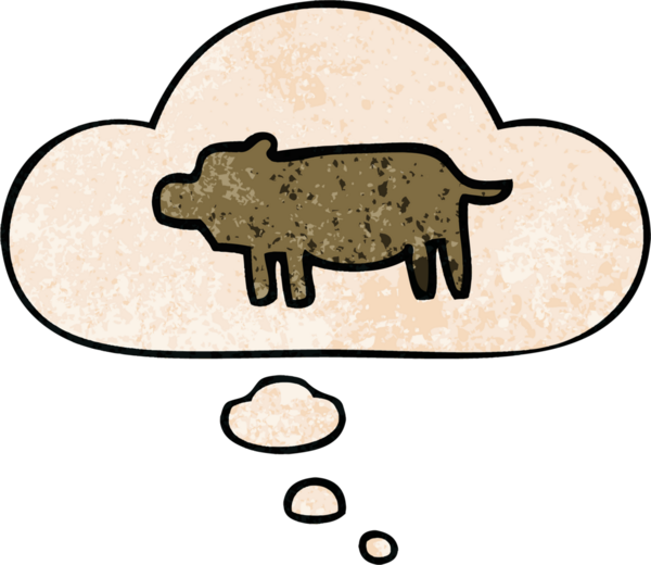 Bir insan tarafından çizilmiş grunge desenli düşünce baloncuklu çizgi film hayvan sembolü.