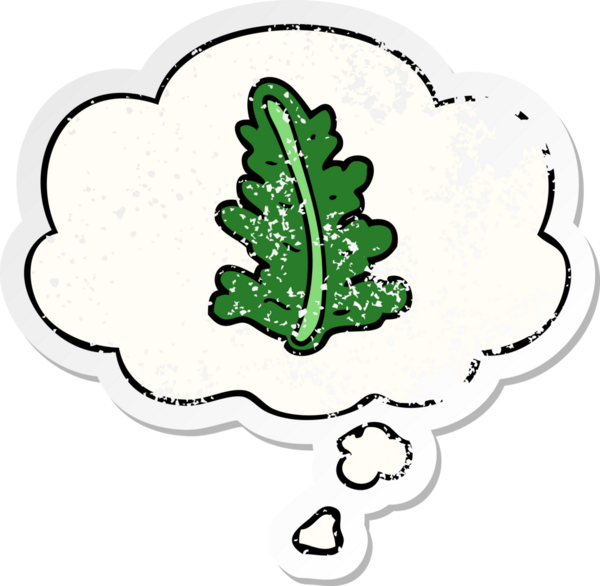 Düşünce baloncuklu çizgi film yaprağı bir insan tarafından çizilmiş yıpranmış bir çıkartma.