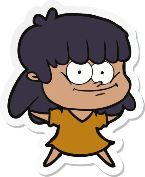 Bir insan tarafından çizilmiş gülümseyen bir çizgi film kızının çıkartması.