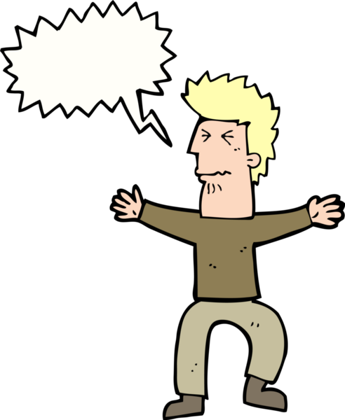 Çizgi film, bir insan tarafından çizilmiş konuşma balonlu adamı strese sokuyor.