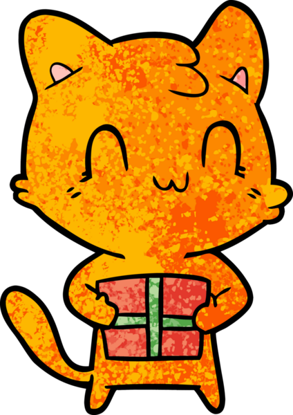 Bir insan tarafından çizilmiş mutlu bir kedi.