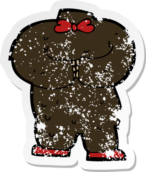 Bir insan tarafından çizilmiş oyuncak ayı vücudunun gerilimli retro yapıştırması.