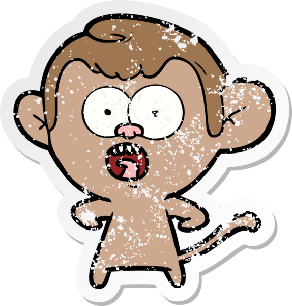 Bir insan tarafından çizilmiş, şok olmuş bir maymunun sıkıntılı çıkartması.