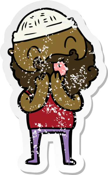 Bir insan tarafından çizilmiş sakallı bir adamın sıkıntılı çıkartması.