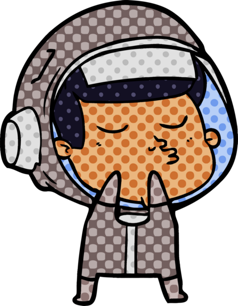 Bir insan tarafından çizilmiş kendine güvenen bir astronot çizgi filmi.