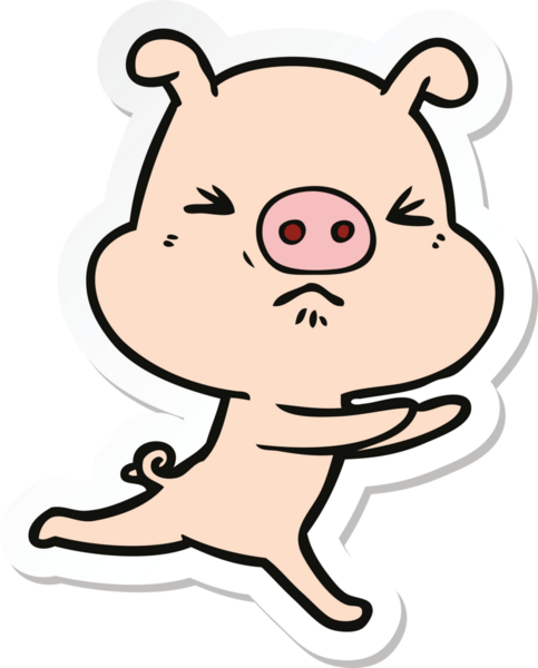 Bir insan tarafından çizilmiş kızgın bir domuzun çıkartması.