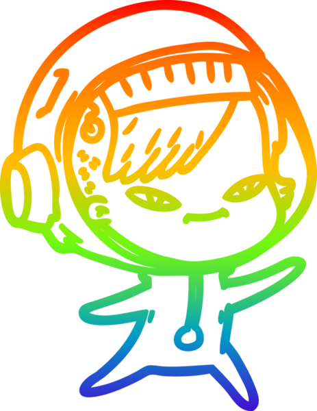 Gökkuşağı gradyan çizgi çizimi bir insan tarafından çizilmiş astronot bir kadın.