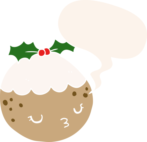 Bir insan tarafından çizilmiş konuşma baloncuklu tatlı çizgi film pudingi.