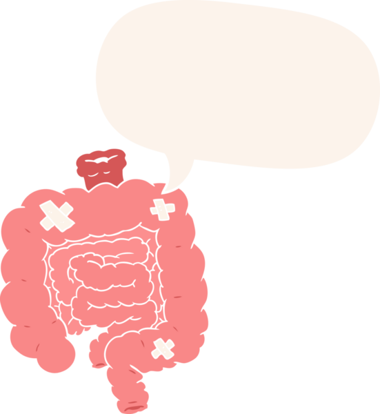 Çizgi film, bir insan tarafından çizilmiş konuşma baloncuğuyla bağırsakları onardı.