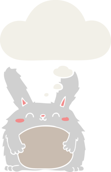 Düşünce baloncuğu olan kürklü tavşan insan tarafından çizilmiş.