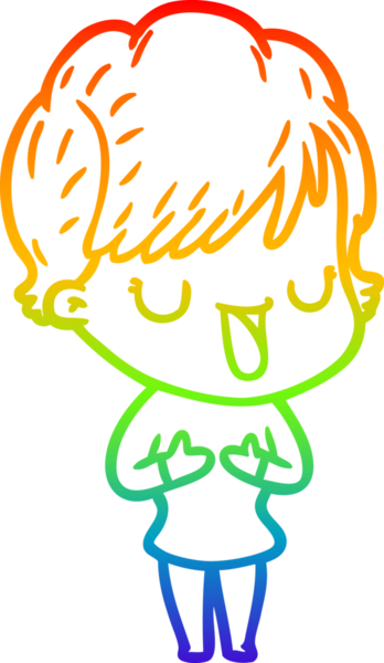 Gökkuşağı gradyan çizgi çizimi bir insan tarafından çizilmiş bir karikatür kadın