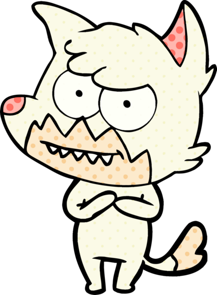 Bir insan tarafından çizilmiş sırıtan tilki çizgi filmi.