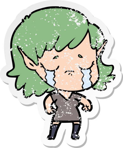 Bir insan tarafından çizilmiş, ağlayan bir elf kızı.