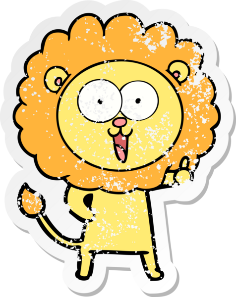 Bir insan tarafından çizilmiş mutlu çizgi film aslanının sıkıntılı çıkartması.