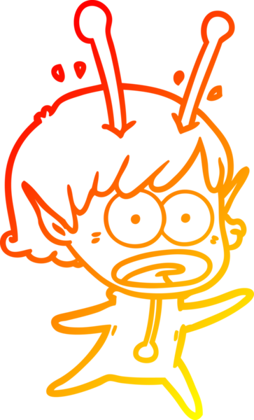 Bir çizgi film karakteri, bir insan tarafından çizilmiş bir uzaylı kız çizimi.