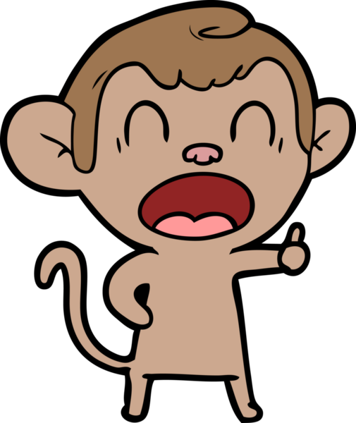 Bir insan tarafından çizilmiş esneyen çizgi maymun.