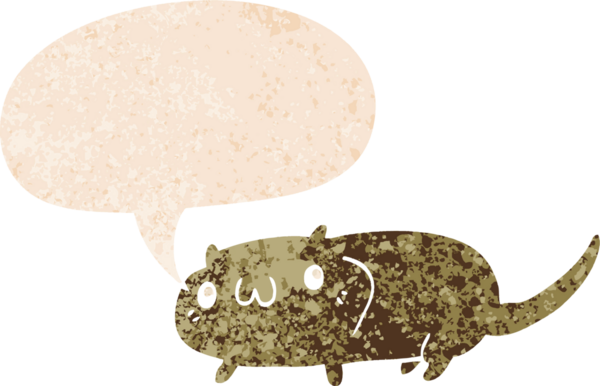 grunge 'da konuşma balonu olan çizgi film kedisi bir insan tarafından çizilmiş dertli retro desenli