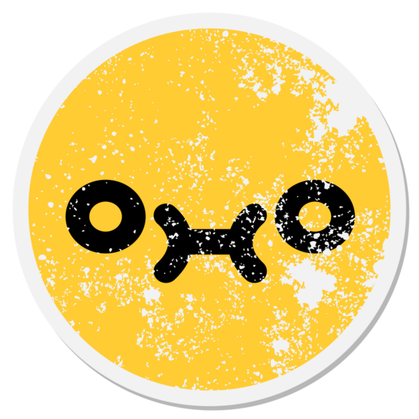 Bir insan tarafından çizilmiş sevimli, boş gözlü, dairesel çıkartma.