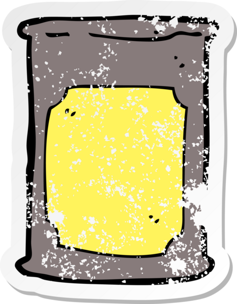 Bir insan tarafından çizilmiş karikatür yağ fıçısının gerilimli retro etiketi