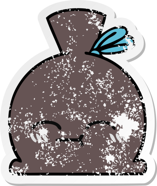 Bir insan tarafından çizilmiş şirin bir karikatür çuvalının sıkıntılı çıkartması.