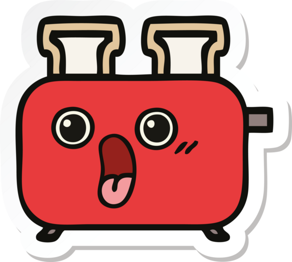 Bir insan tarafından çizilmiş bir tost makinesinin şirin bir karikatürü.