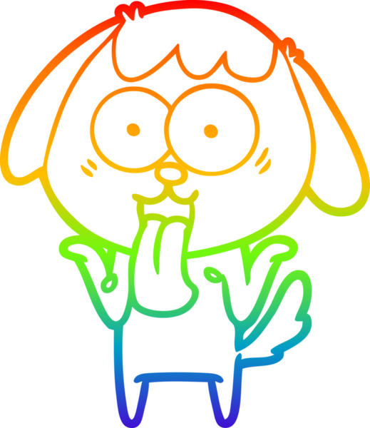 Gökkuşağı gradyan çizimi. Bir insan tarafından çizilmiş şirin bir köpek çizimi.