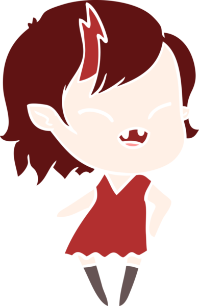 Bir insan tarafından çizilmiş düz renkli çizgi film gülen vampir kız.