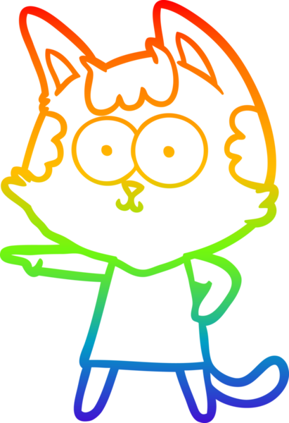 Gökkuşağı gradyan çizgisi insan tarafından çizilmiş mutlu bir çizgi film kedisinin çizimi
