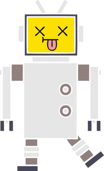 Bir insan tarafından çizilmiş düz renkli bir robot karikatürü
