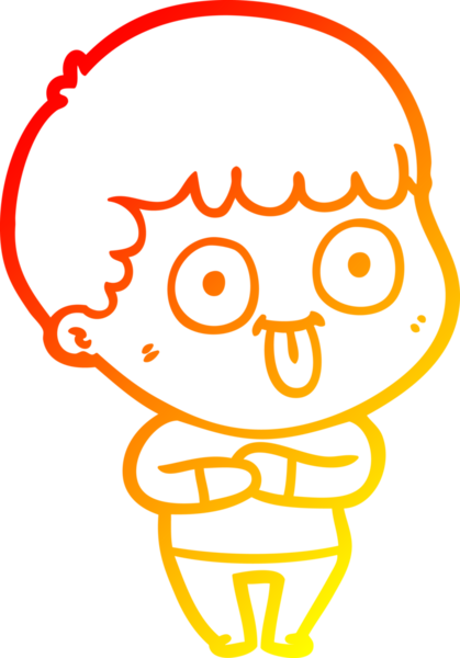 warm gradient line drawing of a cartoon dumb kid drawn by a human