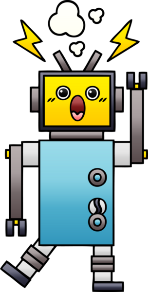 Arızalı bir robotun insan tarafından çizilmiş gölgeli karikatürü