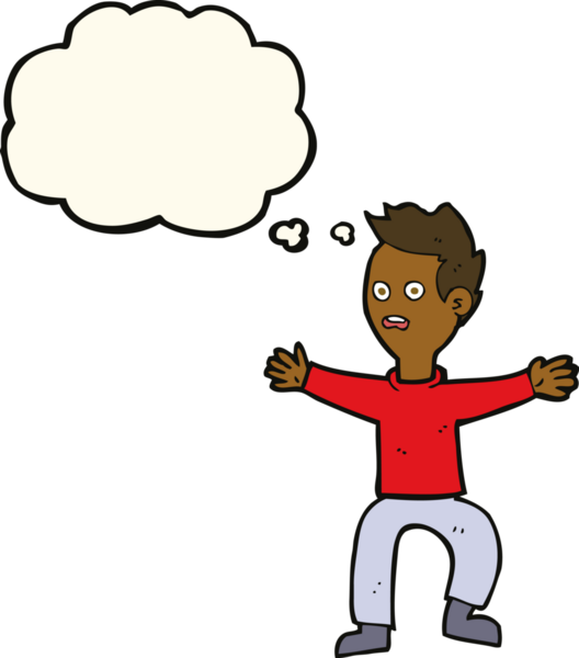 Bir insan tarafından çizilen düşünce baloncuğuyla panikleyen çizgi film adamı.