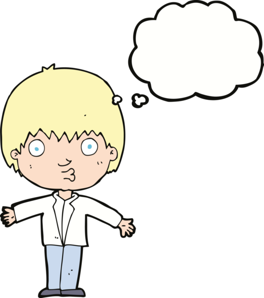 Bir insan tarafından çizilmiş düşünce baloncuğu olan bir çocuk.