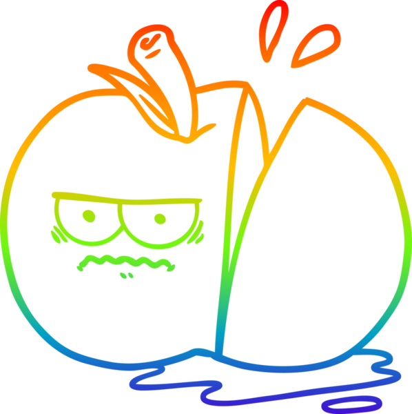 Bir insan tarafından çizilmiş kızgın, dilimlenmiş bir elmanın çizgi çizimi.