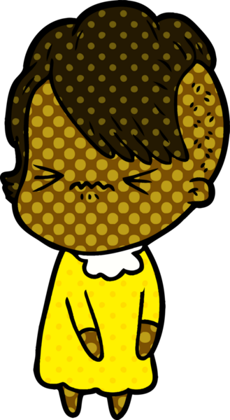 Çizgi film, bir insan tarafından çizilmiş sinirli hippi kız.