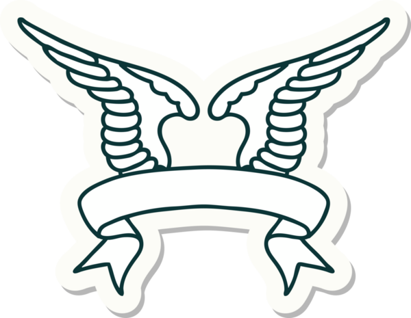 Bir insan tarafından çizilmiş bir kanadın pankartıyla dövme stili etiketi