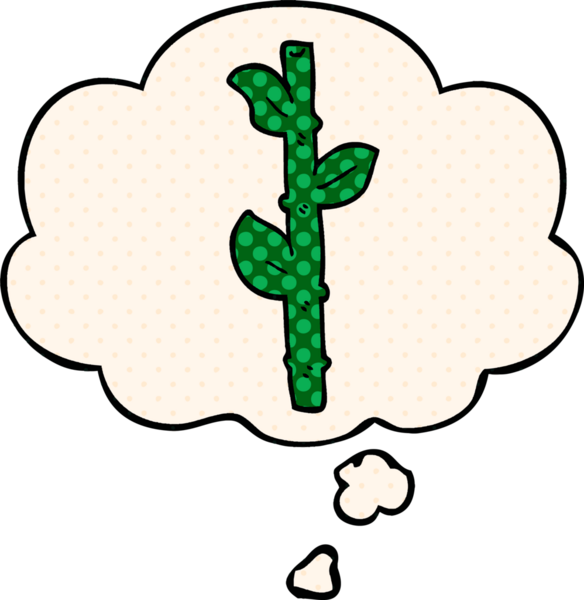 Çizgi roman tarzında bir insan tarafından çizilmiş düşünce baloncuklu çizgi film bambusu.