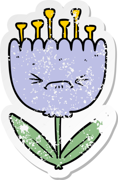 Bir insan tarafından çizilmiş kızgın bir çiçeğin sıkıntılı çıkartması.