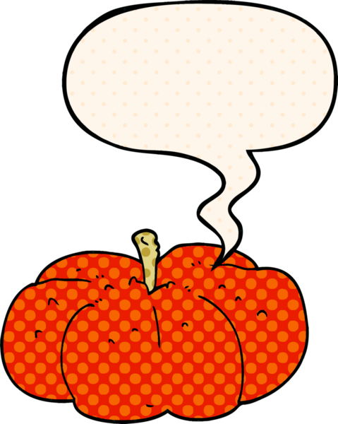 Çizgi roman tarzında konuşan balkabağı bir insan tarafından çizilmiş.