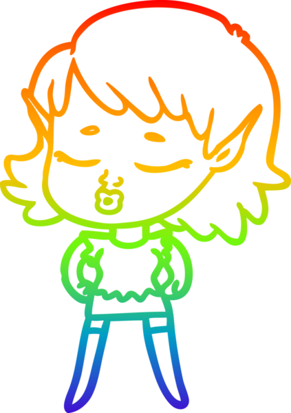 Gökkuşağı gradyan çizgisi bir insan tarafından çizilmiş güzel bir elf kızı çizimi