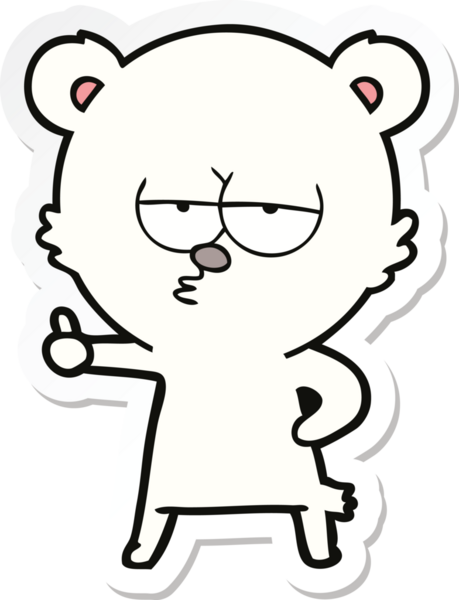 Sıkıcı bir kutup ayısı çizgi filminin çıkartması. Bir insan tarafından çizilmiş başparmak işareti.