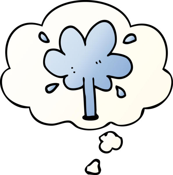 Bir insan tarafından çizilmiş yumuşak eğimli düşünce kabarcığı olan karikatür suyu fışkırtır.