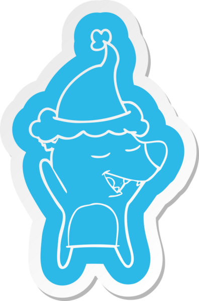 Bir insan tarafından çizilmiş Noel Baba şapkası giyen bir ayının garip çizgi film çıkartması.