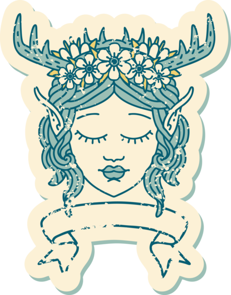 Retro Dövme Tarzı Elf Karakter Yüzü Bir insan tarafından çizilmiş pankartıyla