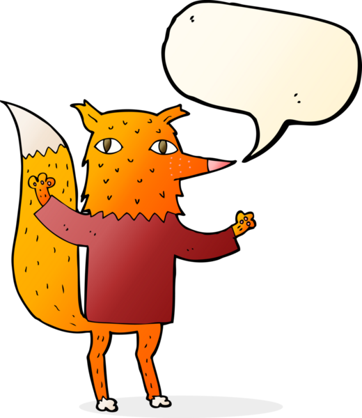 bir insan tarafından çizilmiş konuşma balonlu çizgi film tilkisi