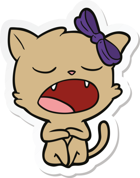 Bir insan tarafından çizilmiş esneyen bir kedinin çıkartması.