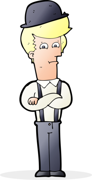 Bir insan tarafından çizilmiş melon şapkalı çapraz kollu adam.