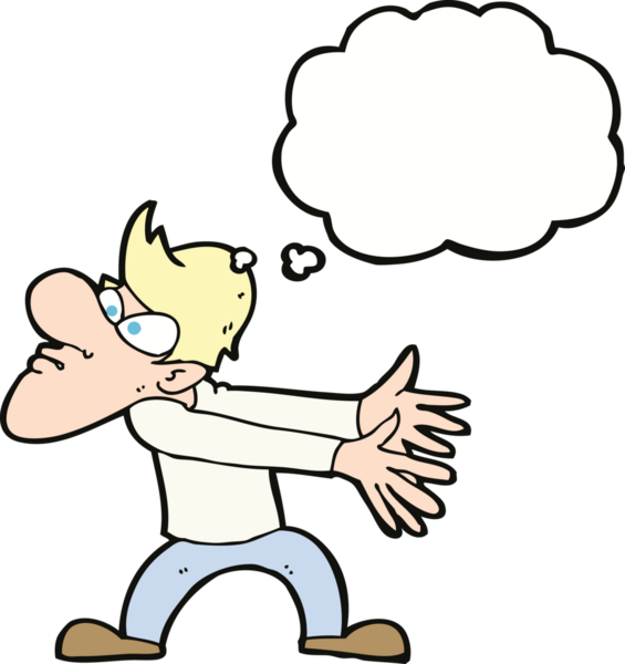 Bir insan tarafından çizilmiş düşünce baloncuğuyla hareket eden sinirli bir adam.