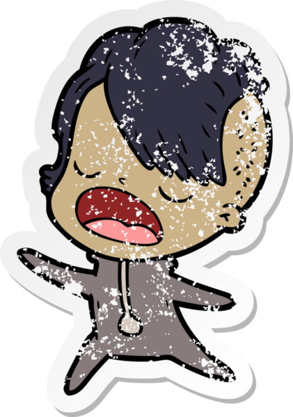 Bir insan tarafından çizilmiş havalı bir hippi kızın karikatür çıkartması.